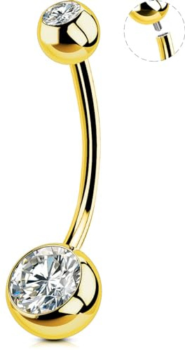 OUFER Gold Navel Rings, 316L Surgical Steel Piercing, 14G Internally Threaded, 12MM Long, Suitable for Women Men