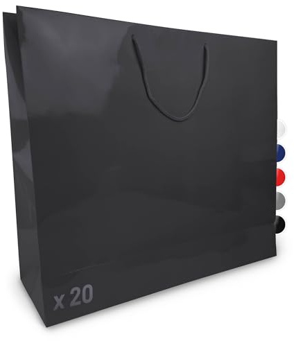 Verpackungswelt Geschenk-Tüten 20 Stück | Glänzende Papier-Tüten mit Henkel | Geschenk-Tüte 60x15x50 cm | Papier-Tüte ideal für Geburtstag, Weihnachten, Einzug & Mitbringsel | Schwarz