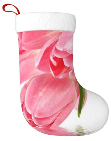Plüsch-Weihnachtsstrumpf, hübsch, rosa Blumenmuster, dekorativer Weihnachtsstrumpf, ideal für Geschenke und Geschenke, Weihnachtsstrumpfbeutel