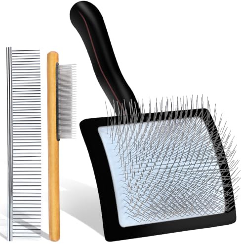COZYGIFT Dog Slicker Brush for Dogs, Long Hair Doodle Brush, Wooden Dog Brush Grooming Tools for Cockapoo Poodles Goldendoodles, Labradoodles, Large Long Pins and Pet Comb, Black | Dog Grooming Brush Fluff & Detangle Heavy Dense Wavy Curly Coats to Easily Prevent Severe Hair Matting During Shedding