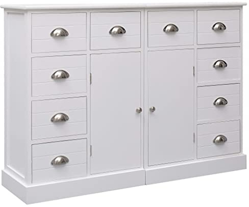 CKioict Buffetschrank modern Küchenschrank Vitrinenschrank Sideboard mit 10 Schubladen Weiß 113 x 30 x 79 cm Holz für Wohnzimmer & Schlafzimmer