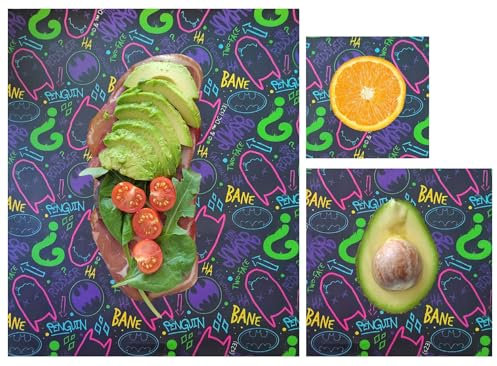 Batman 3er Set Bienenwachs Wraps für Lebensmittelaufbewahrung | Wiederverwendbare Umweltfreundliche Folie für Frische Lebensmittel | BPA-frei