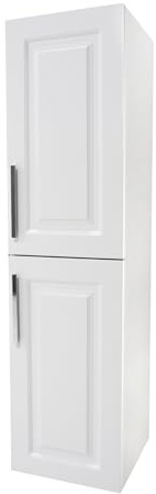 KAREN banyo Badezimmer Hochschrank 30cm Breit Arin Weiß | 114,5 x 30 x 32 cm| Softclose-Türen | Chromgriffe | Badezimmerschrank Badschrank Badhochschrank Badregal