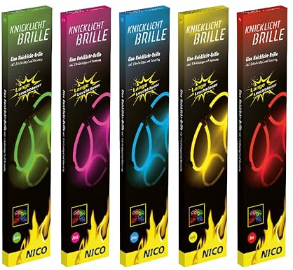 NICO Europe® Knicklicht-Partybrille 10er Set, bunte Neon-Leuchtstäbchen | Ohne Batterien und in der EU hergestellt – Partyzubehör für Silvester, Festival, JGA, Geburtstag und Konzert