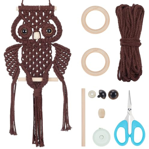 FREEBLOSS Braunes Makramee Eulen Set Für Anfänger Makramee Wandbehang Set Makramee Quasten Wandbehang DIY Makramee Set Makramee Eulen Wandbehang Dekor Für Erwachsene Geschenk Boho Wandbehang