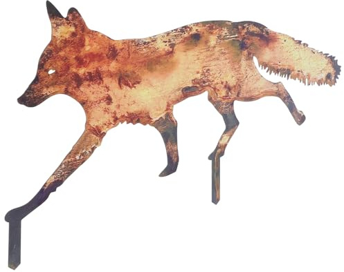 Happyyami Hof-Gartendekoration, rostiges Metall, Hofkunst, Metall-Fuchsstatuen, Fuchs-Silhouette, Gartenpfähle, Bauernhaus, Hof, Ornamente, Metall, Fuchs, Ornament, Hof, Rasen, Bäume, Dekoration,