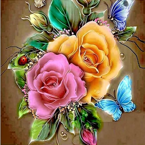 Gofission Kreuzstich Set Vorgedruckt Stickpackungen, Blumen und Schmetterling 11ct Stickset 36x36cm mit Stoff Vorlagen für Erwachsene Anfänger