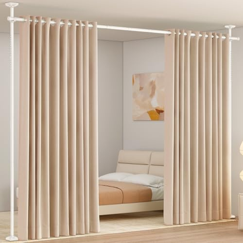 SUNALLY Room Divider Curtain Rod, No Drilling Room Separator for Space Partition Adjustable 4-10ft(H) 28-70inch(W) Heavy Duty Temporary Wall Divider Floor to Ceiling Tension Rod, White