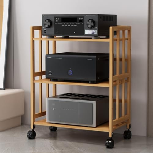 Meuble Hifi,Support Multimédia AV à 2/3 niveaux,Meuble Imprimante,étagère Stéréo en Bois,Armoire pour lecteur de disques CD,Rack pour sous la télévision pour DVD,Consoles de jeux,Routeurs(Natural,60x3