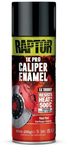 U-POL RAPTOR Caliper Enamel | Bremssattellack | 1K Spraydose | Hitzebeständig bis 500°C | Schutz vor Hitze, Bremsstaub, Autoflüssigkeiten & Korrosion (Echt Rot/Real Red - 357ml)