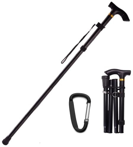 Klappbar Bergstock mit 1 Schwarzen Karabiner Geliefert, Rutschfester Faltbarer Gehstock, Leichter Tragbarer Gehstock für Männer und Frauen