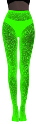 Sanrlo Damen-Fischnetz-Strumpfhose, leuchtet im Dunkeln, Halloween, leuchtend, Spinnennetz-Totenkopf-Muster, Netzstrumpfhose für Party, Leuchtend Nr. 3058, M-3XL