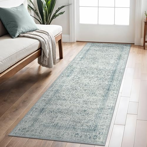 BEIMO 80X150CM Area Rugs for Bedroom,Vintage Boho Carpets for Living Room Non Slip Machine Washable Rug Short Low Pile Rug for Kitchen Dining, Hallway, Office-LightBlue