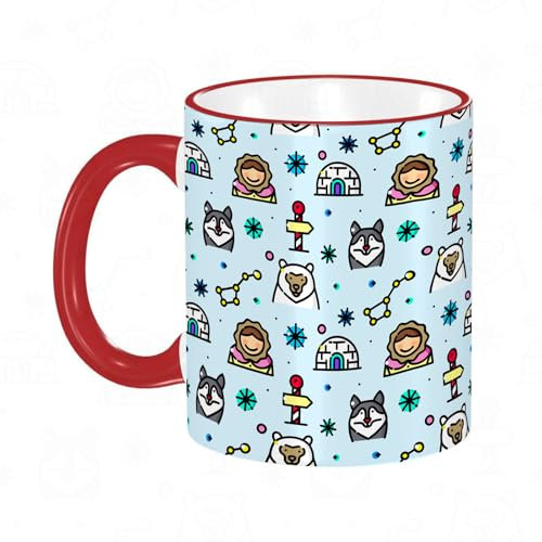 KDWJS Taza divertida de cerámica de 11 onzas,Tazas Originales de Desayuno - Graciosos Ideas para Regalos - Cerámica 330 ml - Patrón ártico con objetos en estilo de línea Polo Norte