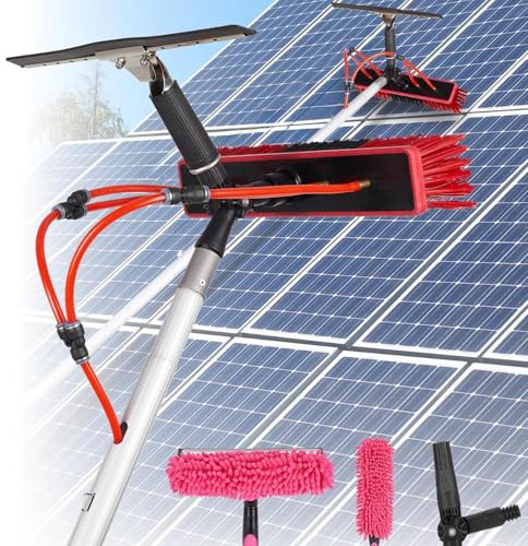 Kit Pulizia Pannelli fotovoltaici Asta per la Pulizia delle finestre Kit Palo Alimentato ad Acqua con Spatola Vetri 35/55 cmTesta della Spazzola Kit spazzolone palo di Pulizia,10M/55cm brush head