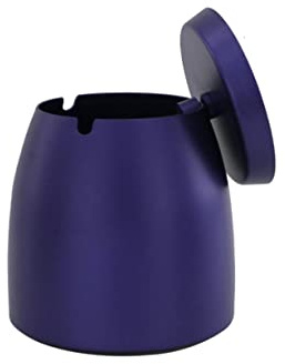 sdneNest Posacenere cilindrico grande in acciaio inox con coperchio, per casa, ufficio, patio, balcone, pratico, blu e viola