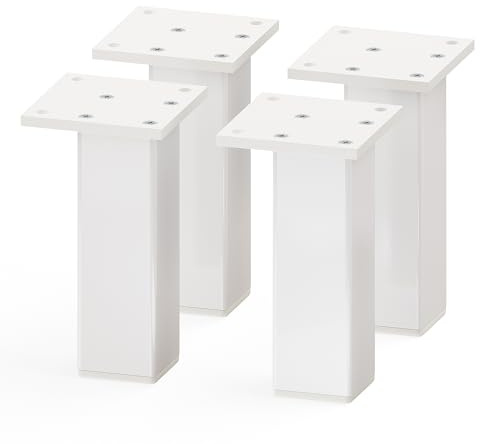 Sossai Aluminium Möbelfüße MFV2 als 4er Set aus Vierkant-Aluprofil: 38 x 38 mm, Farbe: Weiß, Höhe: 120mm, schicke und stabile Möbelbeine für Vitrine, Kommode, Nachttisch, Schrank