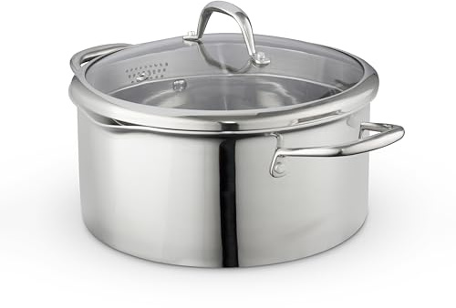 Good Food in Partnership with Tower Tri-Ply 24cm Casserole Pot with Tempered Glass Lid, Pouring Lips, Satin Interior Finish, Induction Compatible, Stainless Steel