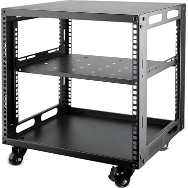 9U Open Frame Server Rack with Wheels Free Standing Network Server Rack for Servers & AV Gear Black