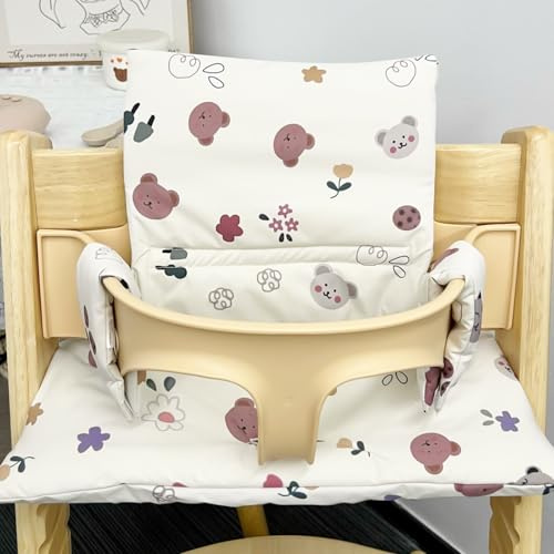 LEKEFETO Sitzkissen für Stokke Tripp Trapp Hochstuhl: Rutschfest Hochstuhl Sitzkissen Set, Laminierte Beschichtung, Bio-Baumwolle Baby Sitzkissen, Maschinenwaschbar, Einfach Befestigung, Blumen, Bären