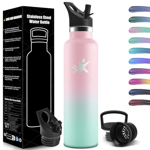 HoneyHolly Borraccia Termica 1 Litro, Senza BPA, Borraccia Termica, Sottovuoto a Doppia Parete, Bottiglia Termica, 18/8 Acciaio Inox, Borracce Termiche, con Cannuccia, Termos per Palestra, Sport, Bici