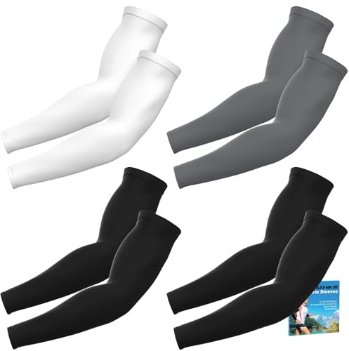 ARFNKIM Arm Sleeves for Men Women, UV Sun Protection Compression Cooling Sun Sleeves Tattoo Cover - Volleyball Running Basketball Golf Baseball (4, 2Black+White+Dark Gray)