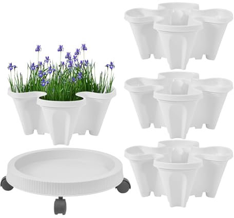 Vertical Planter Caddy - 4 Stackable Garden Pots Tower Plant Pot Stackable Planter | Vertical Flower Pots with Removable Tray for Indoor and Outdoor Garden Planting Tools