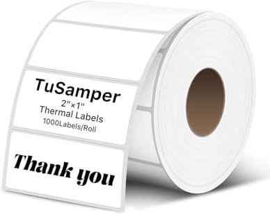 TuSamper 2×1 Inch Thermal Labels Sticker Self-Adhesive Label Paper White Direct Thermal Printer Stickers with Perforation Line 1000 Sheets/Roll