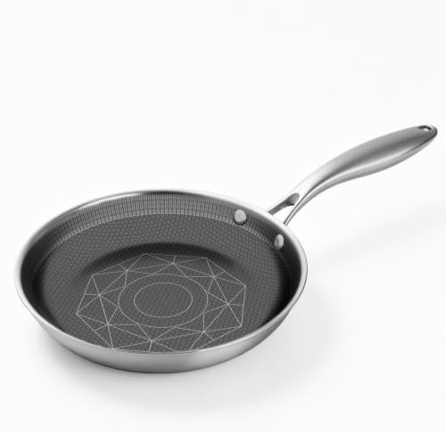 COOKER KING 8-Inch Stainless Steel Pan, Hybrid Nonstick Frying Pan, Skillet, 3-Ply Clad Cookware, Even Heat Distribution, Dishwasher & Oven Safe, with Stay-Cool Handle, Induction Compatible
