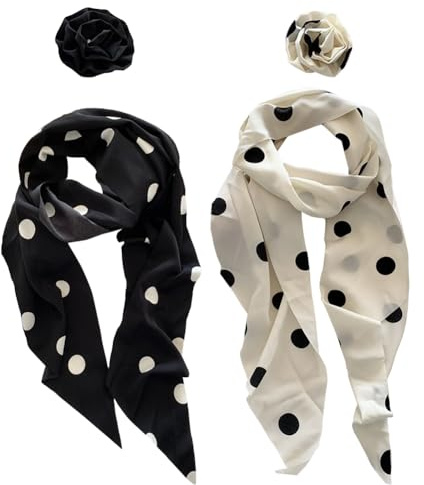 Besforta Chiffon-Schal mit abnehmbarer passender Rosenblüte für Damen, elegant, lang, modisch, schmal, Krawatte, Choker, 2 Stück