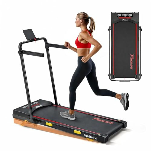 FunLife F4 Laufband klappbar (Upgraded) – 4-in-1 Walking Pad mit 7% Steigung & App-Steuerung, leise mit Dual-Griffen & Sicherheitsleine, 1-12 km/h, ideal für Homeoffice, Senioren geeignet, rot