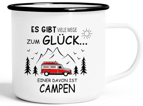 Tazza smaltata da campeggio, ideale come regalo per campeggiatori, famiglia, donne, amici, decorazione per escursioni, roulotte, camper, gite in campeggio, accessori per vacanze, colore bianco e nero