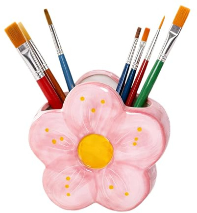mengger Stiftehalter, Keramik Stifthalter Blume,Pinselhalter Cute,Stiftehalter Schreibtisch,Schreibtisch Stifte Organizer,Schminkpinsel Halter,Pen Holder Stifteköcher,Geeignet für Büros Schulen(Rosa)