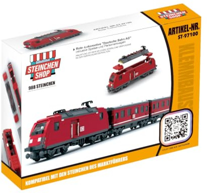 DB Lokomotive 988 Klemmbausteine für City und Zug - Bausteine für Kinder | mit Speise- und Personenwagen – 76,5 cm lang – mit bedruckten Steinen – kompatibel mit gängigen Bausteinsystemen und Lego