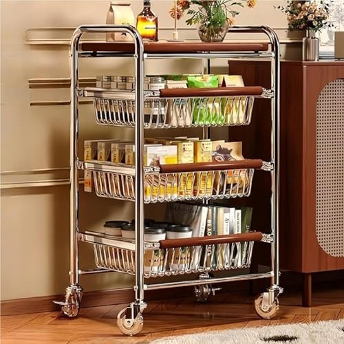 Carrello da cucina arrotolabile con ruote, versatile carrello multiuso per frutta, verdura e conservazione domestica, scaffale in rete per dispensa, soggiorno e cucina (39,1 x 28 x 70,1 cm ruote in