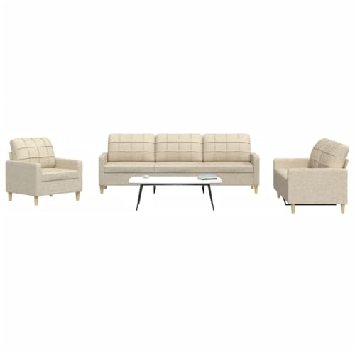 Tonture 3-TLG. Sofagarnitur Creme, Weicher Polyester Stoff, Metallrahmen, Bequeme Lounge Couch für Wohnzimmer, Schlafzimmer, Erwachsene, 1 Sessel, 1 Zweisitzer, 1 Dreisitzer