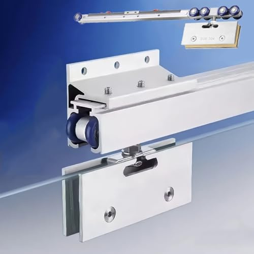 EXCLURA Schiebetür Schiene Soft-Close-Schiebetürsystem für Rahmenlose Glastüren, Wandmontage-Taschentürbeschlag-Set, Schiebetürschiene für Scheunentore(Silver-White,5.0m/16.4ft)