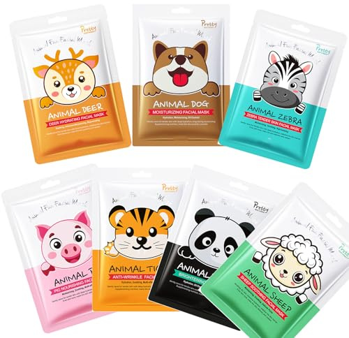 Face Masks Skincare- 7 Sheet Animals Face Mask Moisturizing And Smoothing Face Mask,Sheet Face Masks,Improve Dry Skin & Hydrating Dullness