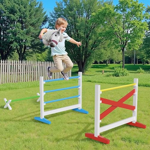 Hobby Horse Hindernisse Set aus Massivholz – Steckenpferd Parcours mit 2 Sprüngen & 1 Hürde, höhenverstellbar, Hobby Horsing Zubehör für Kinder, Indoor/Outdoor Spiel & Training
