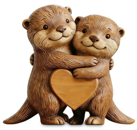 Otter Figuren Klein, 2D Flach Dekofiguren Wohnzimmer, Otter Geschenk | Otterfigur Deko Holz, Glücksbringer Holzfiguren, Lustige Deko Figur im Schlafzimmer, Gemütliche Deko für Bücherregal Büro