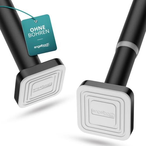 Engelbach® Gardinenstange ohne Bohren (Ø 32 mm) - Individuell anpassbare Teleskopstange - Massiver Kabonstahl für stabilen Halt, Klemmgardinenstange, 360-410cm Schwarz