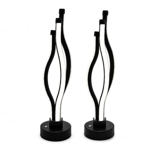 Set da 2 Lampade da Tavolo Senza Fili Moderne LED Ricaricabili USB-C, Design Decorativo a Onde, Controllo Touch, 3 Temperature Colore 3000K/4000K/6000K, per Camera da Letto, Soggiorno e Ufficio
