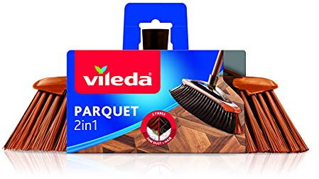 Vileda Scopa 2 in1 Parquet, Scopa per Interni, con Due Tipi di Fibre, per Polveri, per Capelli, Fibre in Pet Riciclato, 14.5 x 33 x 5.5 cm, 99.8 g