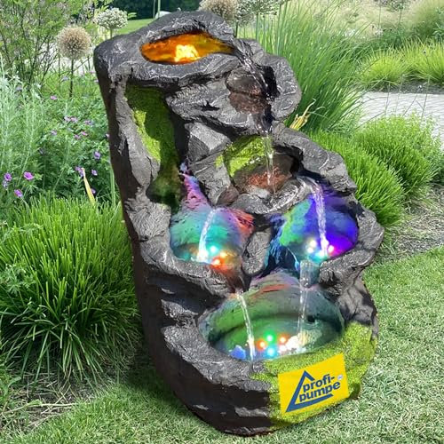 Zimmerbrunnen Gartenbrunnen Brunnen Zierbrunnen Brunnen Springbrunnen Vogelbad Fels-Kaskade mit RGB Licht 230V Wasserfall Wasserspiel für Garten, Gartenteich, Terrasse, Teich, Balkon Sehr Dekorativ