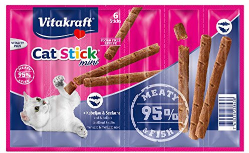 Vitakraft Katzensnacks, Fleischige Sticks mit Kabeljau und Seelachs, Cat Stick mini, 23843, 6 Stück