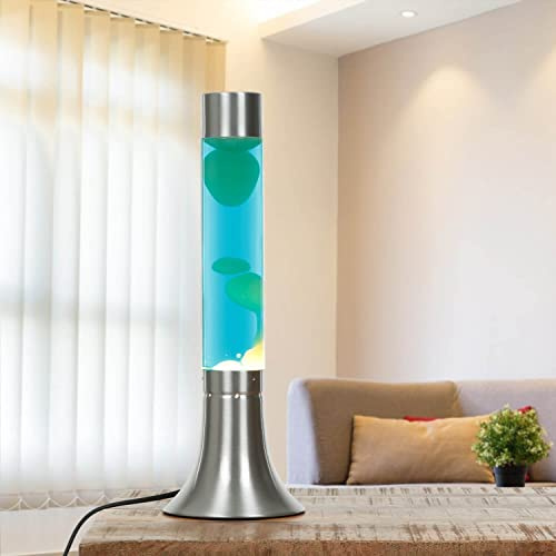 Lampe à Lave Aluminium Verre en Argent Bleu Blanc Chambre de Jeunes H:37,5 cm G9 ampoule incluse Lampe de Table d'ambiance Rétro Magma YVONNE