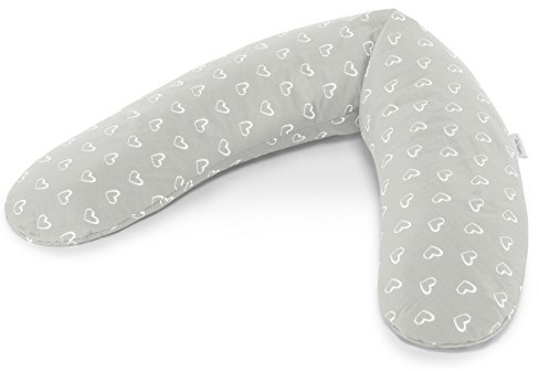 Theraline Le Confort Coussin d'allaitement épeautre avec housse 180 cm coeur gris