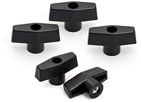POWERTEC 5 Pack 1/4-20 T Knobs, Threaded Clamping Knobs for T Track & Table Saw Accessories, Featherboard, Woodworking Jigs on Miter Saw, Router Table, Drill Press (QNB3001)