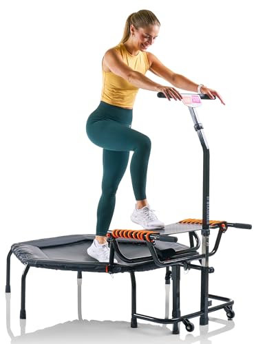 HAMMER Fitness-Trampolin JumpStep, Flexibles & gelenkschonendes Step-Board, aufstellbar, intensives Po- und Beinmuskeltraining, patentierte Technik, mehrfach höhenverstellbarer Haltegriff