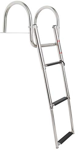 Amarine Made Boat Ladder Stainless Steel in-Board 3 Steps Telescoping Ladder Folding Dock Ladder for Marine Boat Yacht Swimming Pool